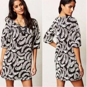 Maeve Anthropologie Windfall Black and White Textured Tunic Shift Dress Size XSP